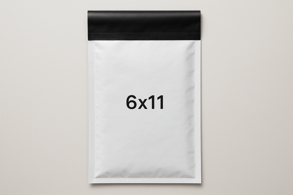 6x11 inch plastic delivery flyer bag with black stickable flap