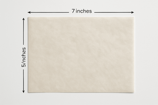 7x5 inch butter paper sheet with measurement lines and labels along the edges