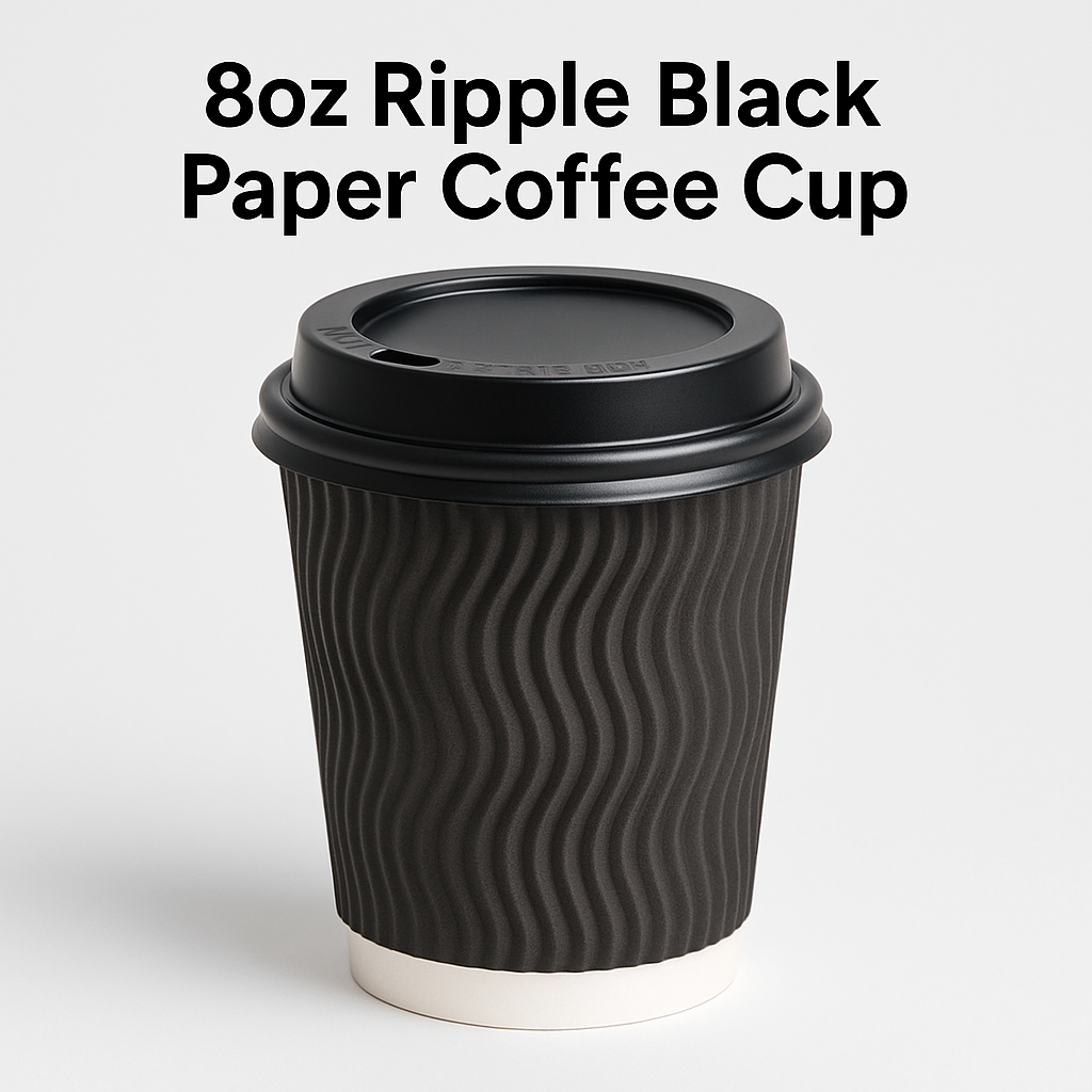 8oz ripple black paper coffee cup triple wall insulated – PackItUp Pakistan