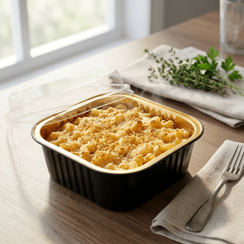 Premium Square Black & Gold Aluminum Foil Container with Clear Lid (150ml)– Oven-Safe Disposable Baking & Serving Pan