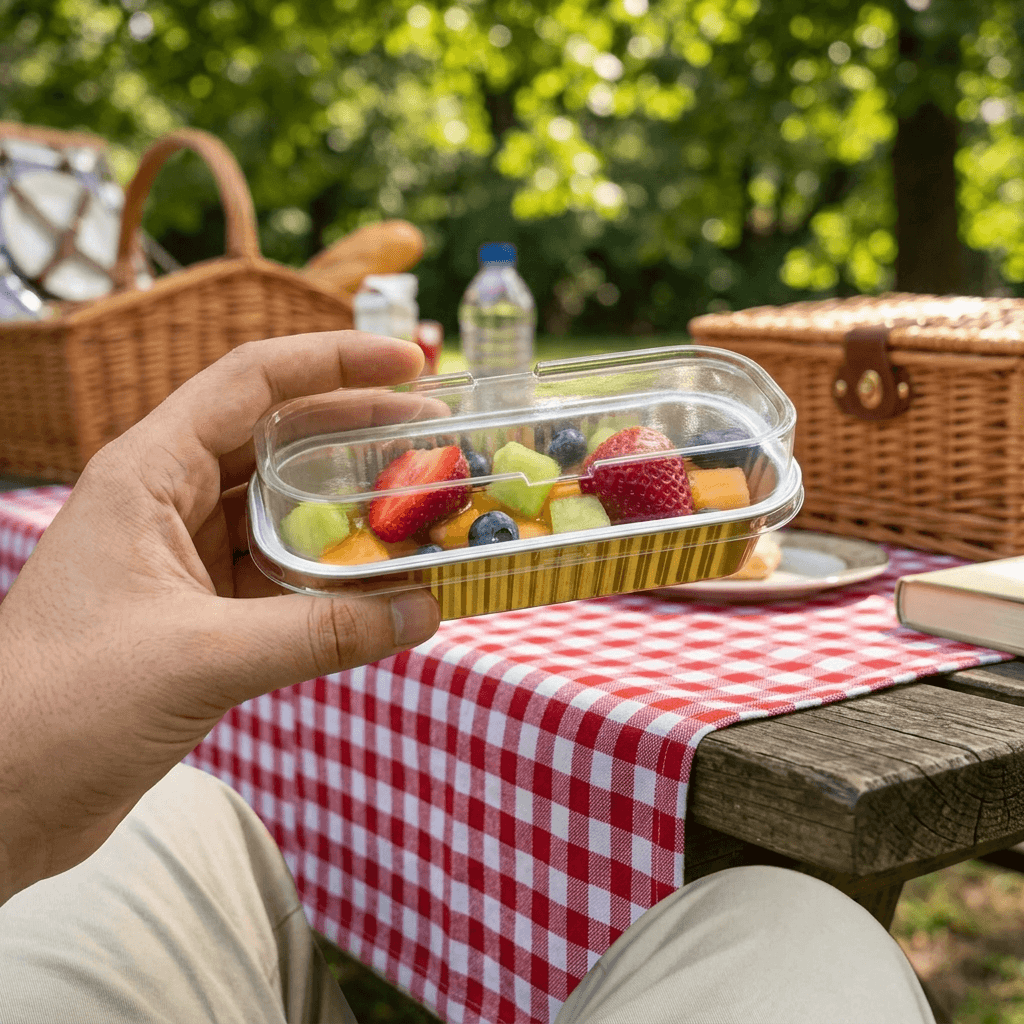Premium Gold Aluminum Foil Loaf Pan with Clear Lid (200ml)– Oven-Safe Disposable Baking Container