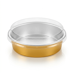Premium Round Gold Aluminum Foil Pan with Clear Lid (250ml) – Oven-Safe Disposable Baking & Catering Container
