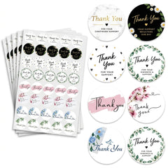 premium assorted round thank you paper stickers floral and minimalist designs for small business orders – PackItUp Pakistan
