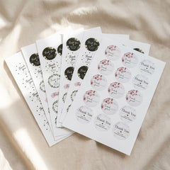 premium assorted round thank you paper stickers floral and minimalist designs for small business orders – PackItUp Pakistan