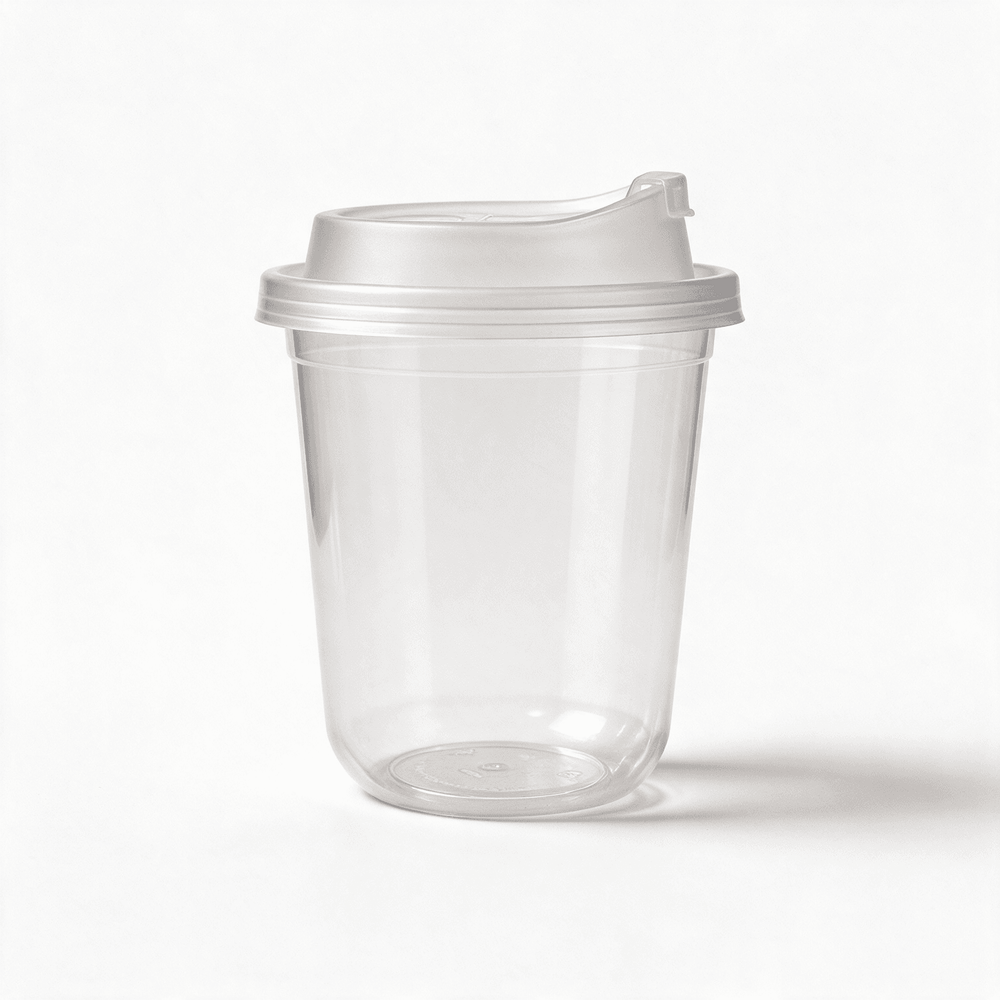 frosted U-shaped PP plastic cups with clear convertible sip lids filled with matcha and iced coffee – PackItUp Pakistan