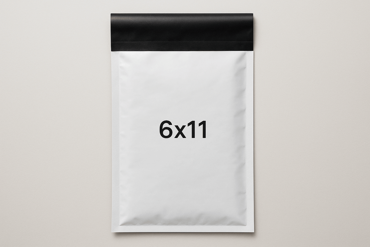 6x11 inch plastic delivery flyer bag with black stickable flap