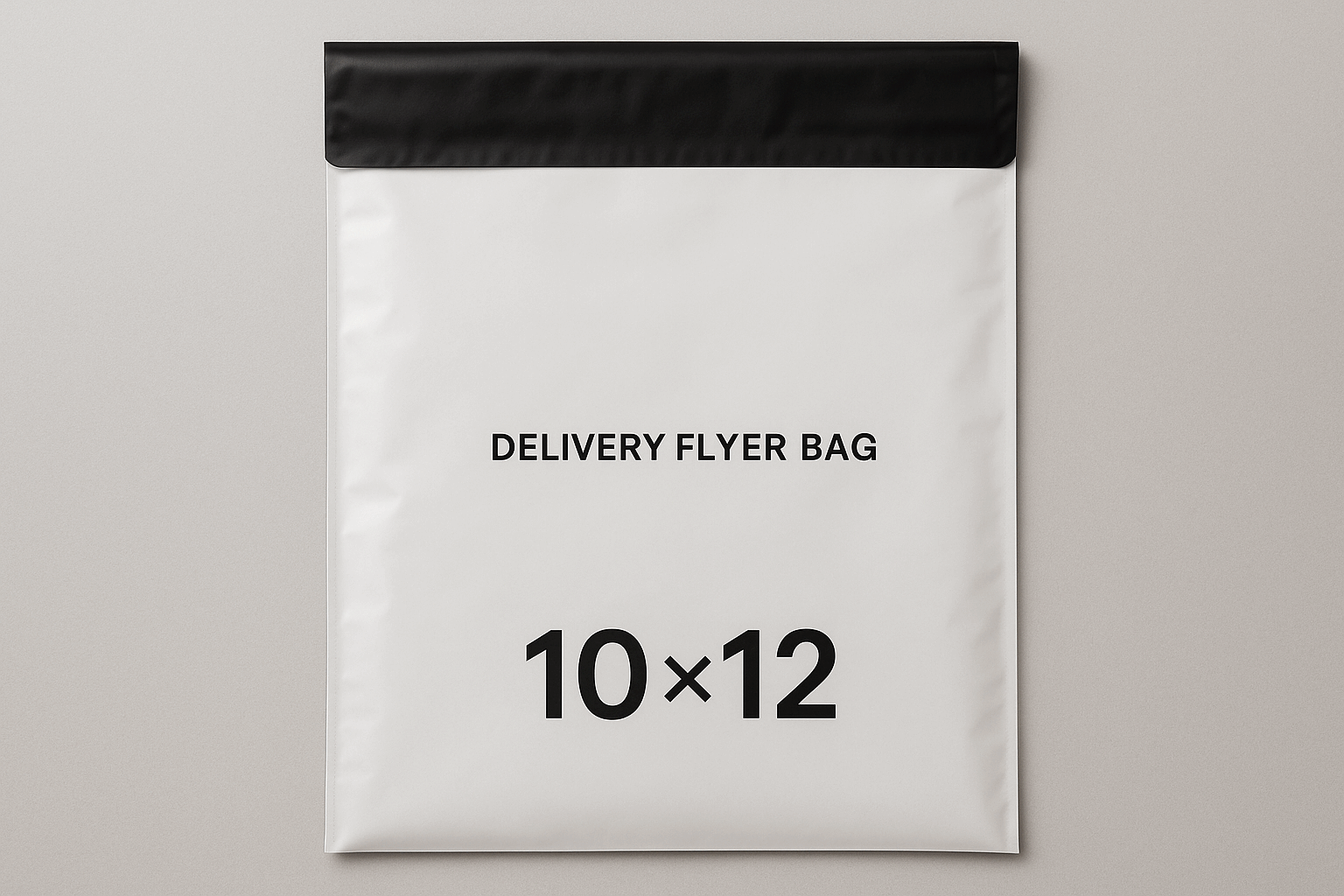 10x12 inch plastic delivery flyer bag with black stickable flap