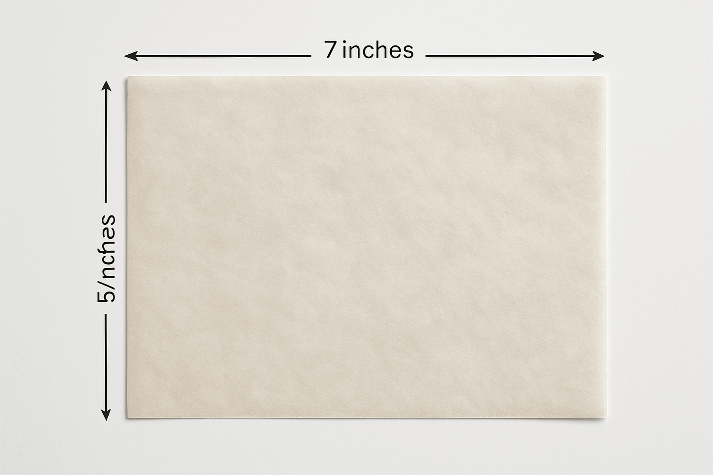 7x5 inch butter paper sheet with measurement lines and labels along the edges