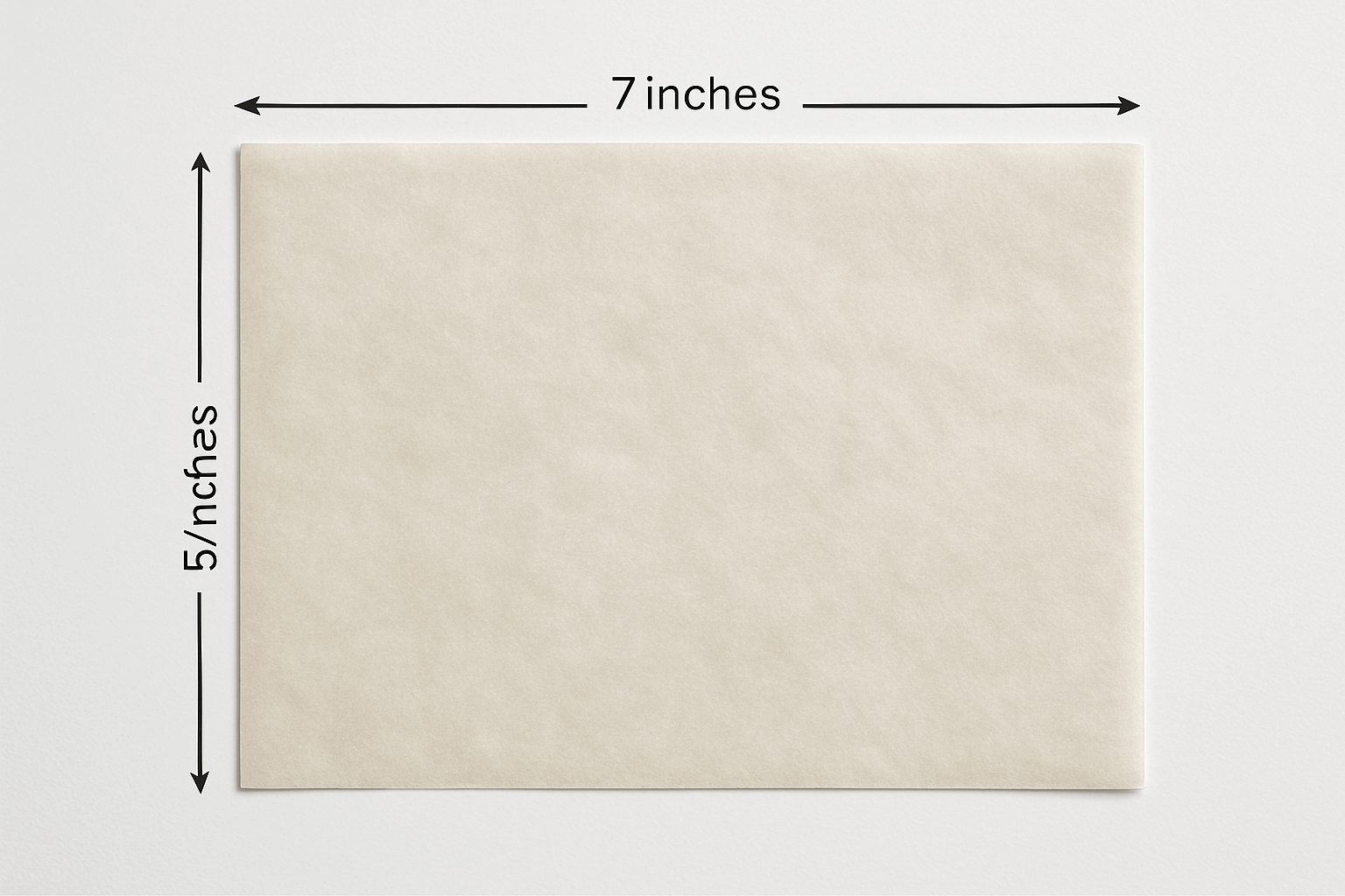 7x5 inch butter paper sheet with measurement lines and labels along the edges
