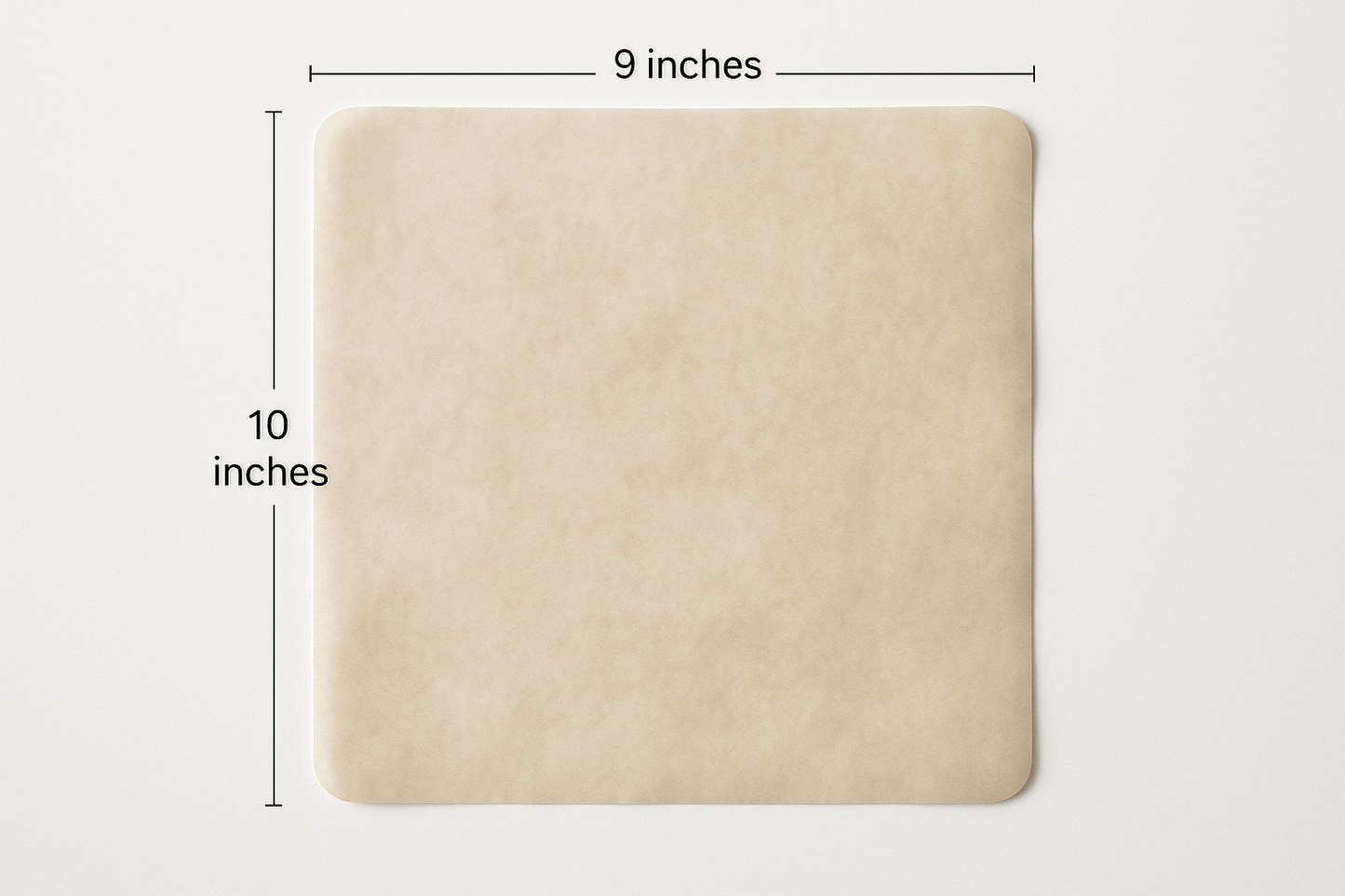 9x10 inch butter paper sheet with measurement lines and labels along the edges