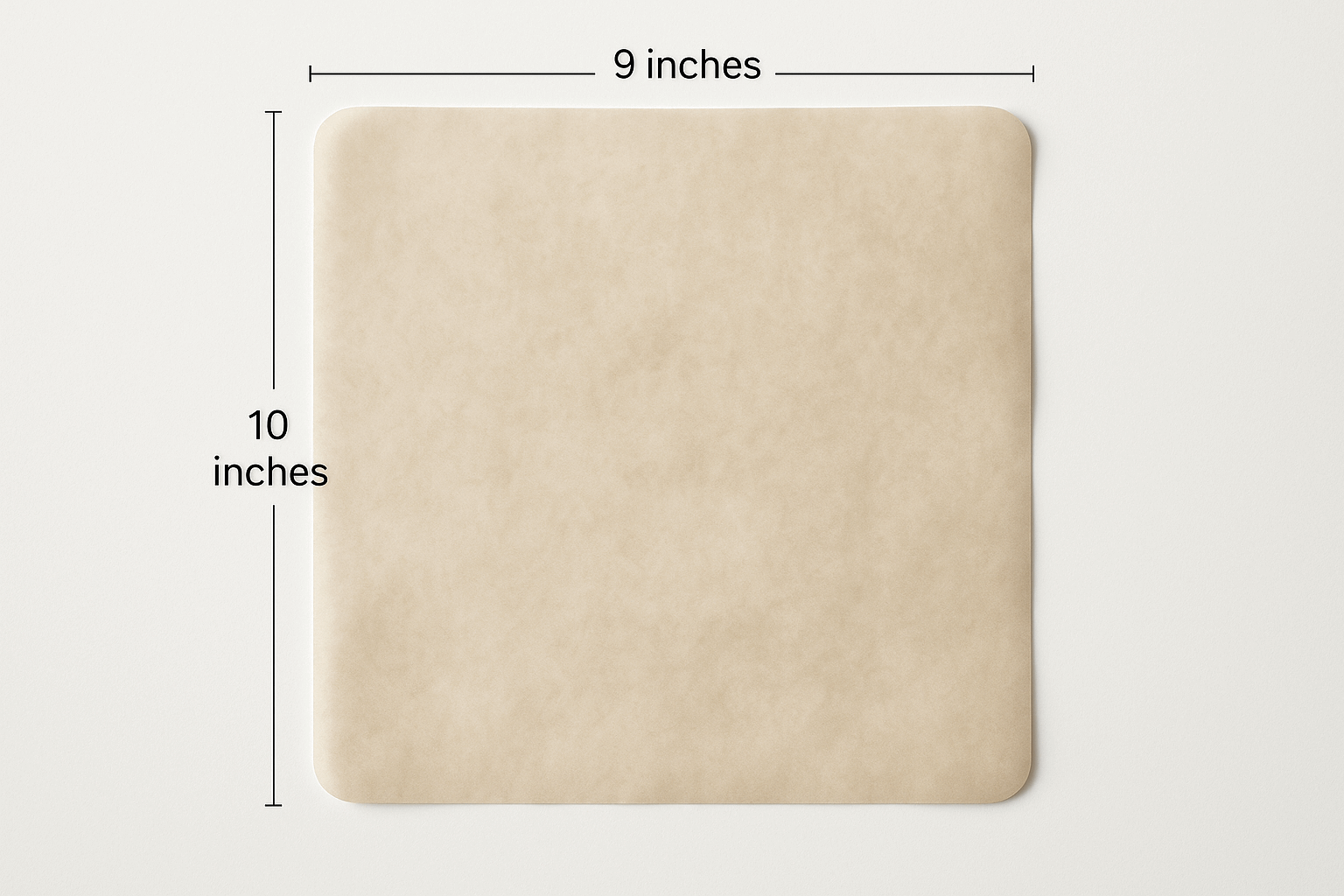 9x10 inch butter paper sheet with measurement lines and labels along the edges