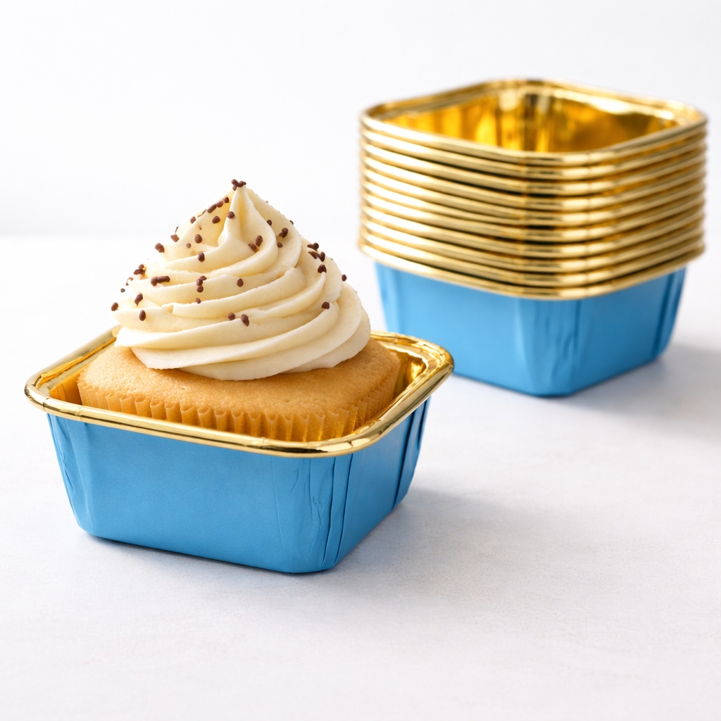 Square Gold Paper Foil Cupcake Molds with lid