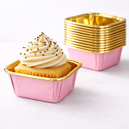 Square Gold Paper Foil Cupcake Molds with lid