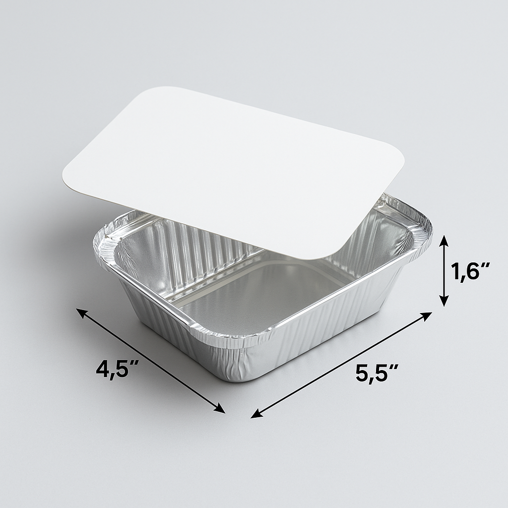 F1 aluminium foil container 5.5x4.5x1.6 with white card lid – PackItUp Pakistan