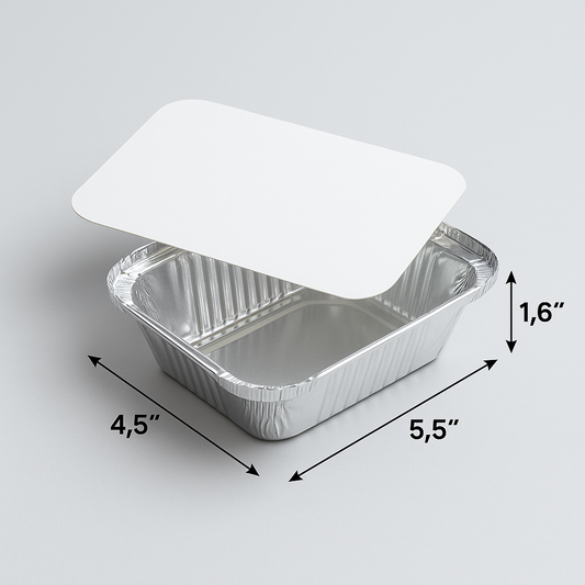F1 aluminium foil container 5.5x4.5x1.6 with white card lid – PackItUp Pakistan