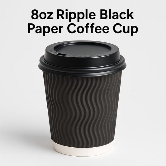 8oz ripple black paper coffee cup triple wall insulated – PackItUp Pakistan