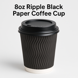 8oz ripple black paper coffee cup triple wall insulated – PackItUp Pakistan