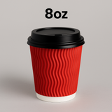 8oz ripple red paper coffee cup with black lid triple wall insulated – PackItUp Pakistan