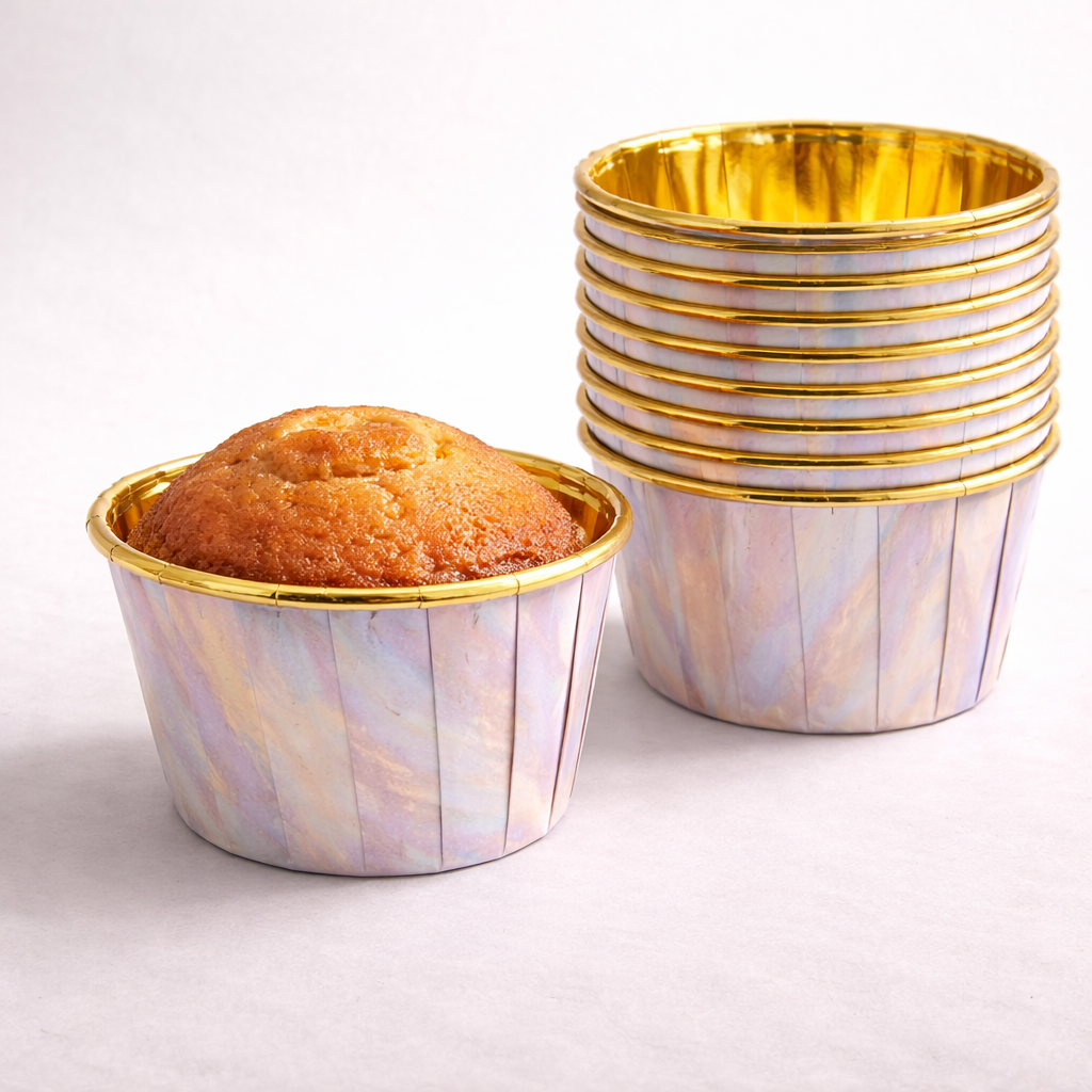 Round Gold Foil Cupcake Molds with lid