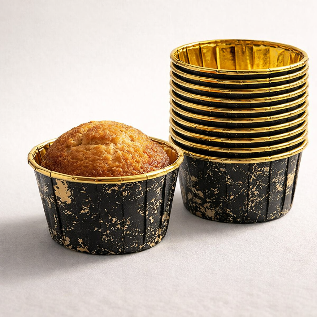Round Gold Foil Cupcake Molds with lid