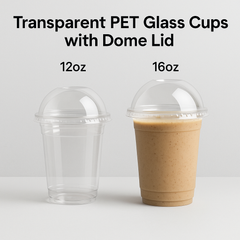 transparent PET glass cups 12oz and 16oz with dome lid for smoothies and cold drinks – PackItUp Pakistan