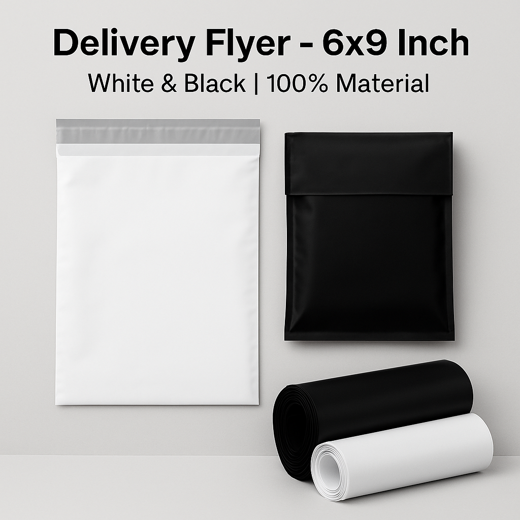 delivery flyer 6x9 inch black and white 100% virgin LDPE courier bag – PackItUp Pakistan