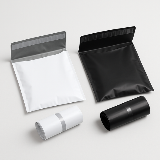 delivery flyer 8x11 inch white grey inside and full black 100% virgin LDPE courier bag with pocket – PackItUp Pakistan