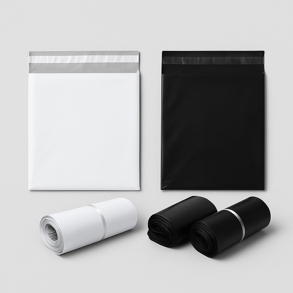 delivery flyer 12x16 inch white grey inside and full black 100% virgin LDPE courier bag with pocket – PackItUp Pakistan