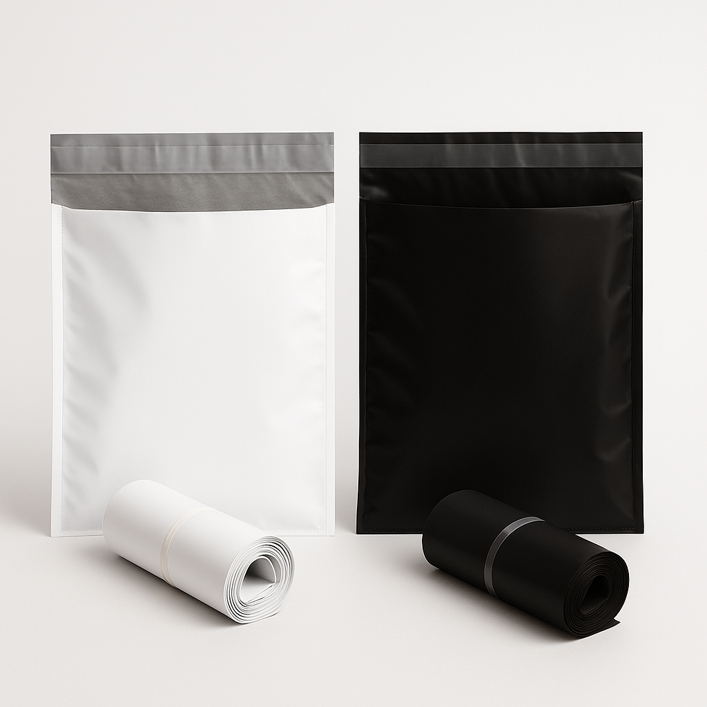 delivery flyer 10x12 inch white grey inside and full black 100% virgin LDPE courier bag with pocket – PackItUp Pakistan