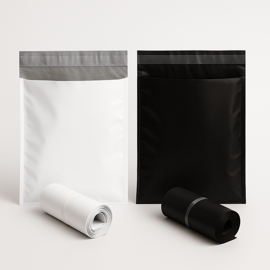 delivery flyer 10x12 inch white grey inside and full black 100% virgin LDPE courier bag with pocket – PackItUp Pakistan