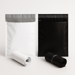 delivery flyer 10x12 inch white grey inside and full black 100% virgin LDPE courier bag with pocket – PackItUp Pakistan