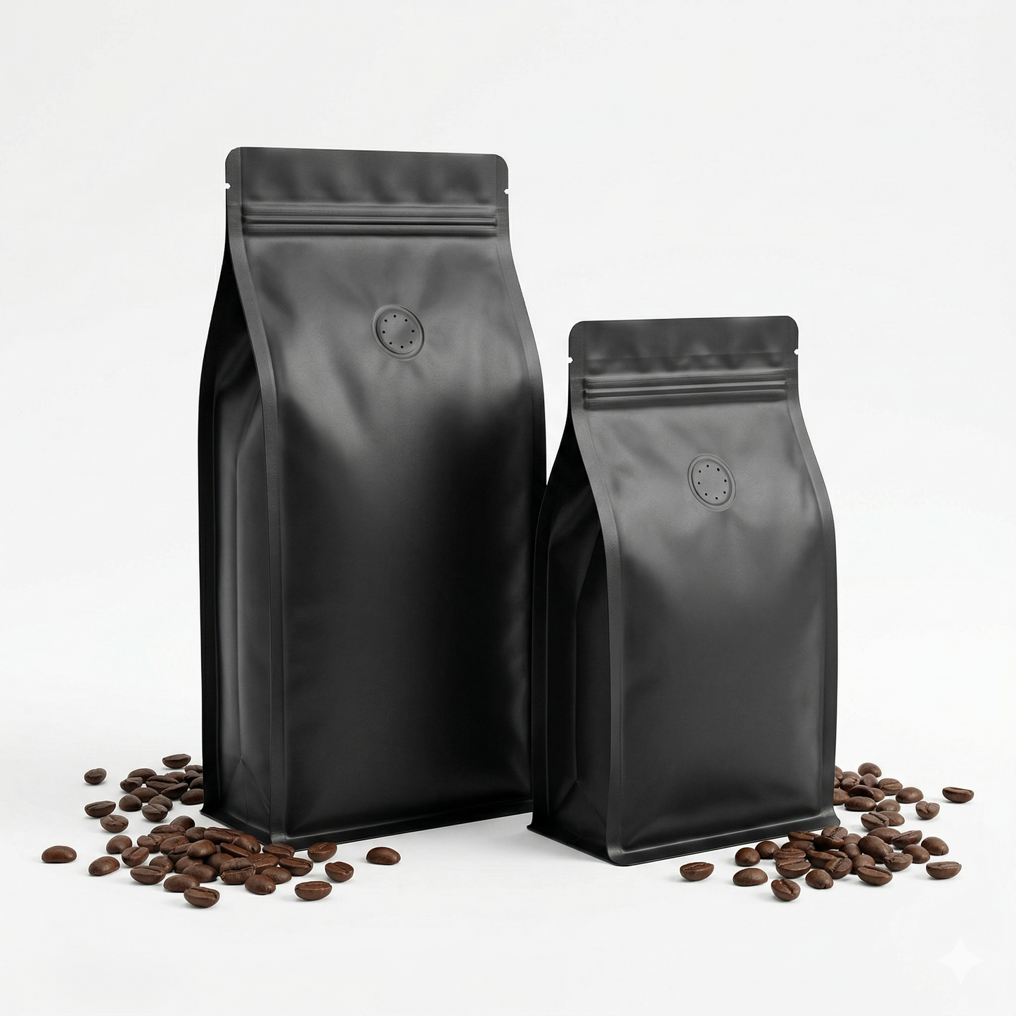 premium matte black aluminium coffee pouch with one-way degassing valve and resealable zipper – PackItUp Pakistan