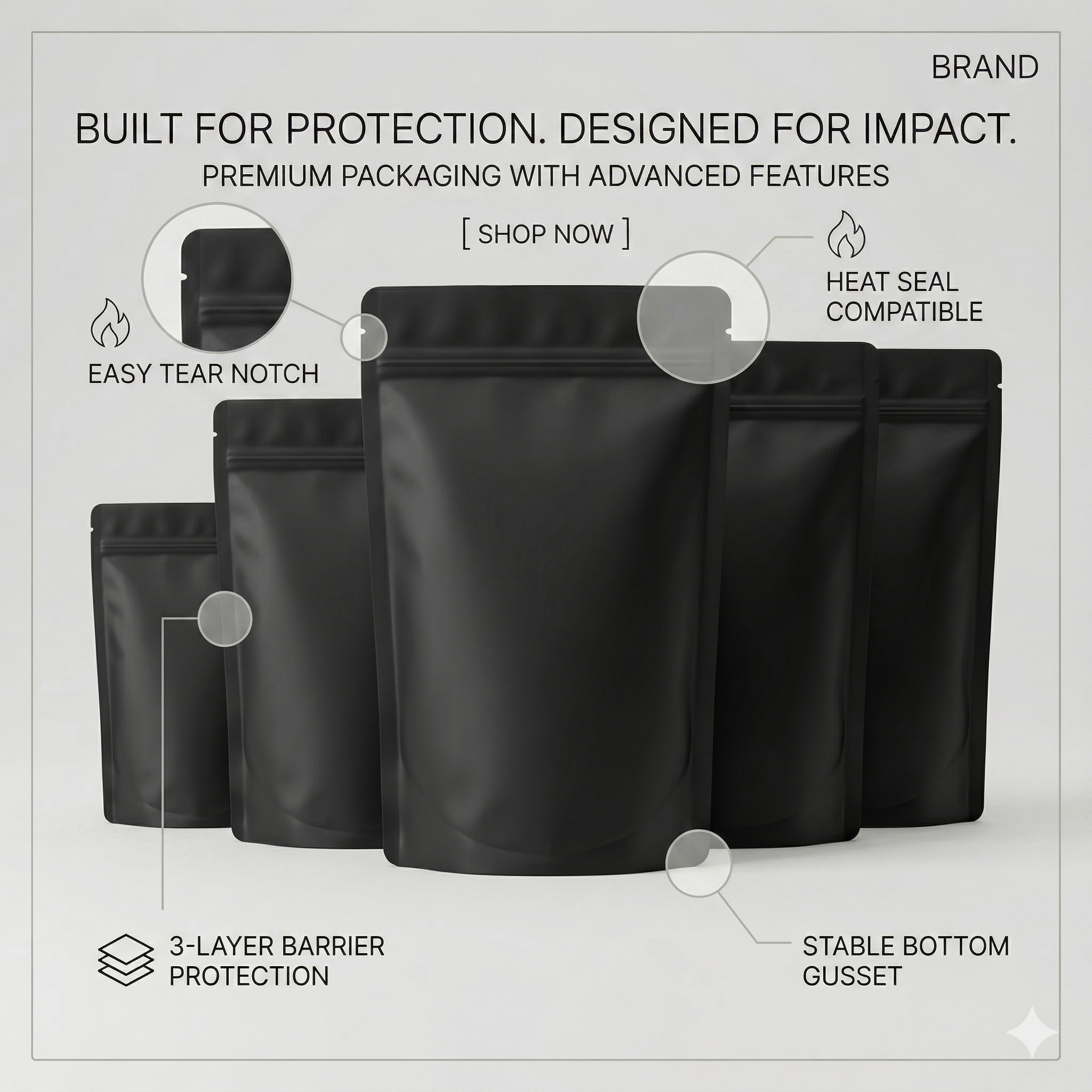 Black Matte Stand-Up Pouch Without Window (No Window)