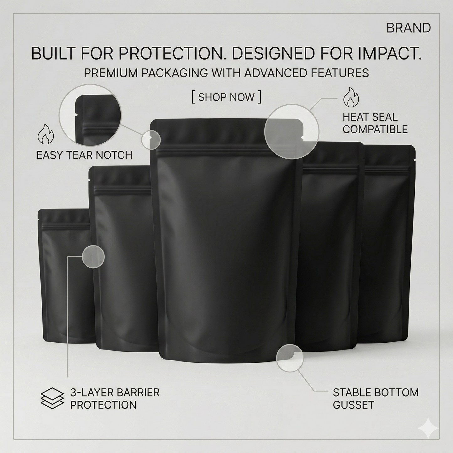 Black Matte Stand-Up Pouch Without Window (No Window)