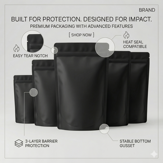 Black Matte Stand-Up Pouch Without Window (No Window)
