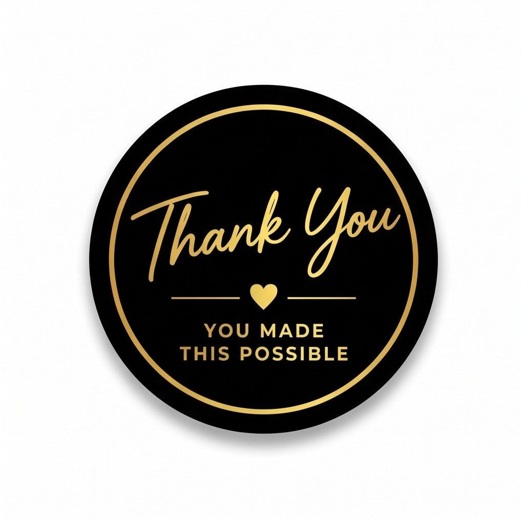Luxury Black & Gold "Thank You" Stickers for Small Business