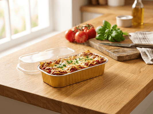 Premium Gold Aluminum Foil Loaf Pan with Clear Lid – Oven-Safe Disposable Baking Container