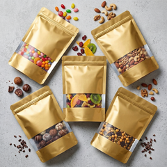 Golden Aluminum Pouches With Clear Window