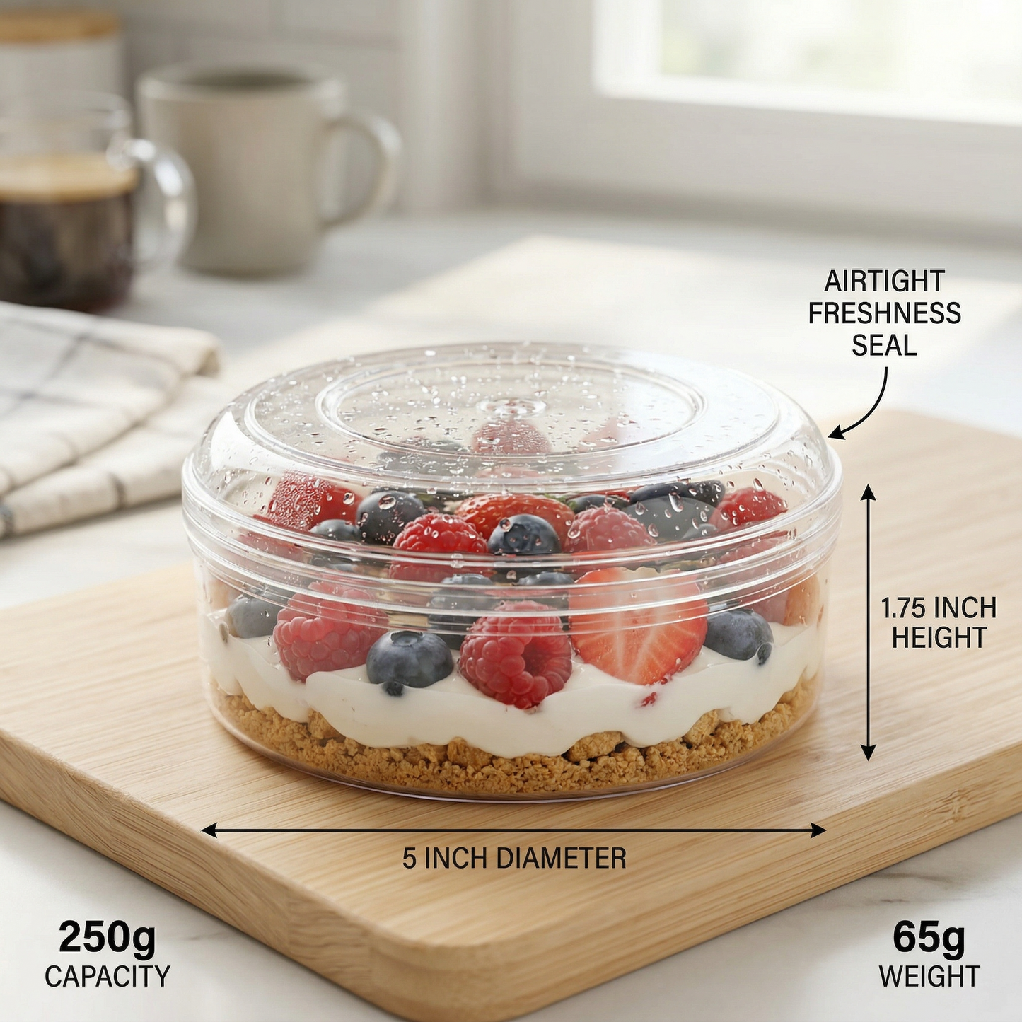ROUND ACRYLIC DESSERT BOX - 250g