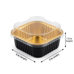 Premium Square Black & Gold Aluminum Foil Container with Clear Lid (150ml)– Oven-Safe Disposable Baking & Serving Pan