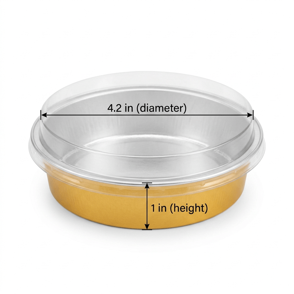 Premium Round Gold Aluminum Foil Pan with Clear Lid (250ml) – Oven-Safe Disposable Baking & Catering Container