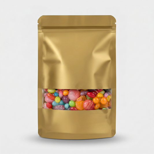 Golden Aluminum Pouches With Clear Window