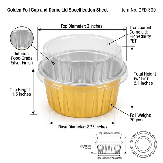 Premium Mini Gold Aluminum Foil Cup with Clear Dome Lid – Oven-Safe Disposable Baking & Dessert Cup