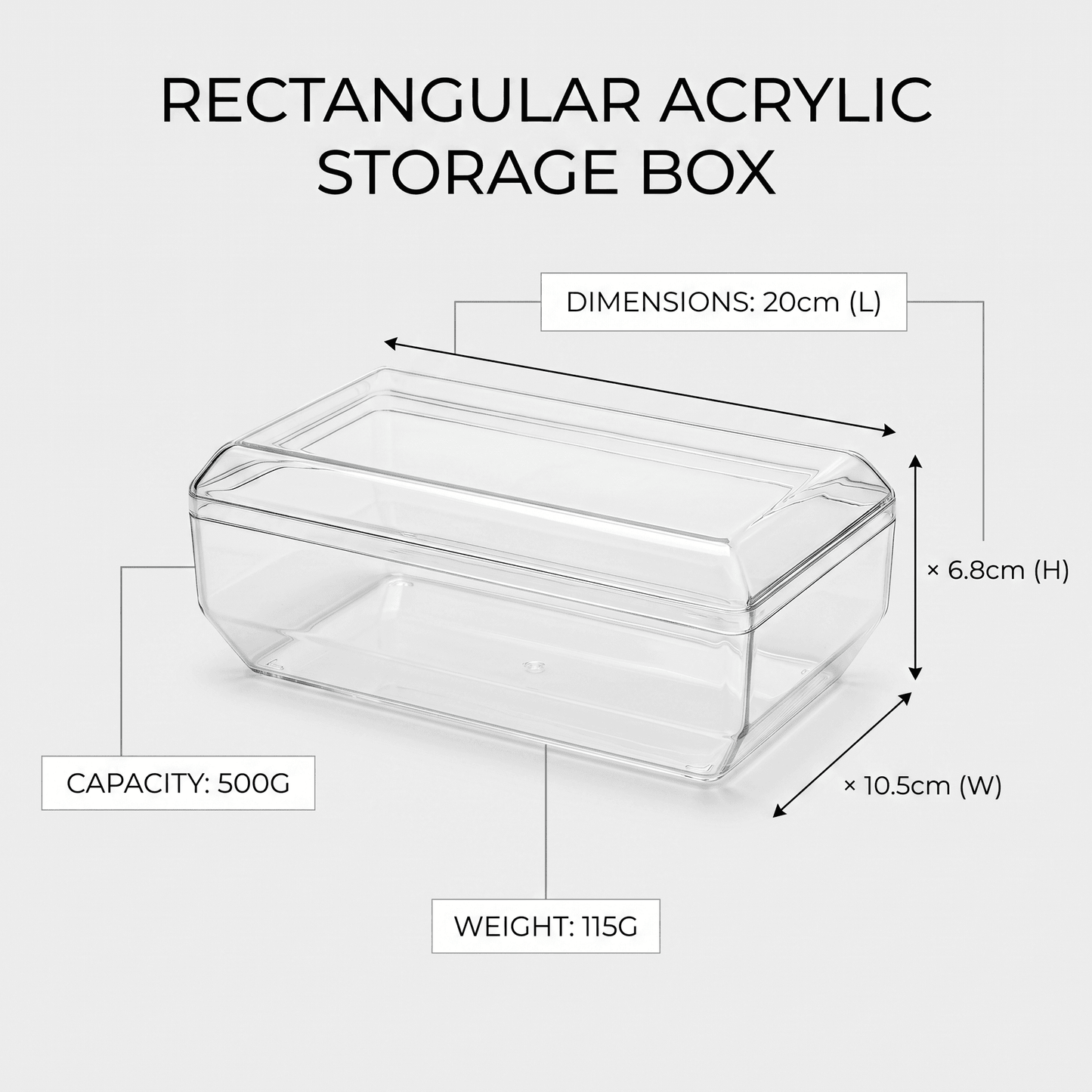 Rectangular Acrylic Storage Container - 500g