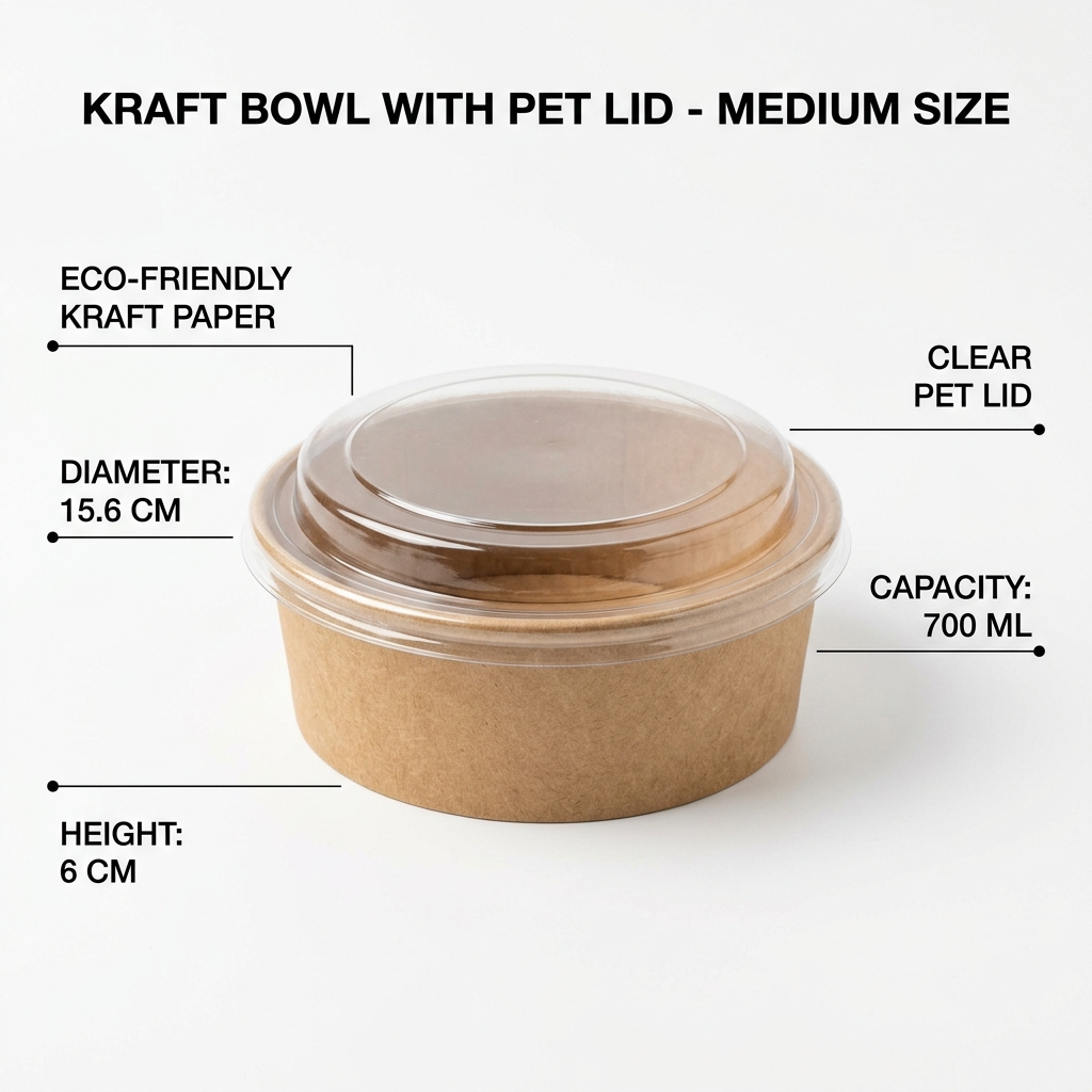 Kraft Bowl with PET Lid - Medium Size - 700ml