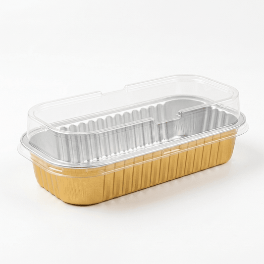 Premium Gold Aluminum Foil Loaf Pan with Clear Lid (200ml)– Oven-Safe Disposable Baking Container