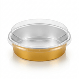 Premium Round Gold Aluminum Foil Pan with Clear Lid (250ml) – Oven-Safe Disposable Baking & Catering Container