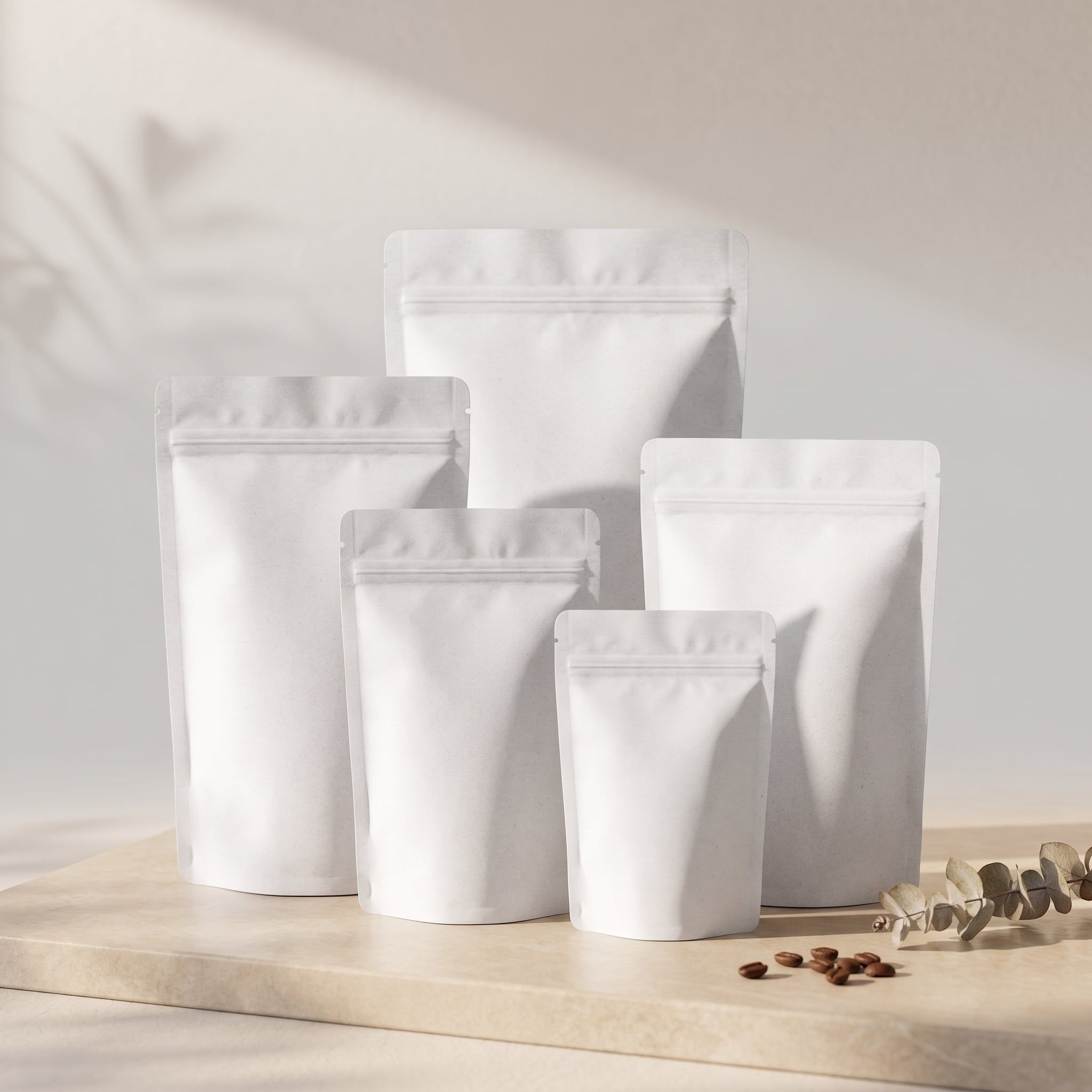 Premium Matte White Stand-Up Pouch Without Window
