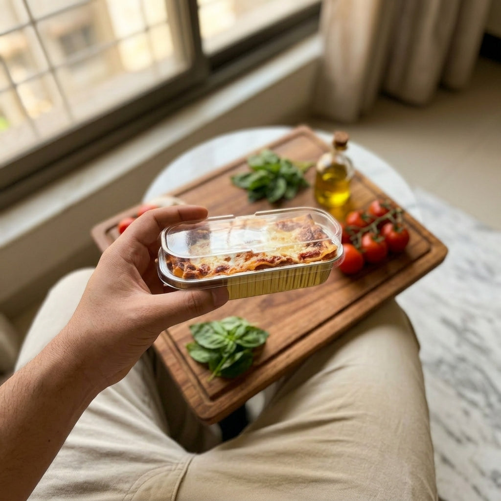 Premium Gold Aluminum Foil Loaf Pan with Clear Lid (200ml)– Oven-Safe Disposable Baking Container