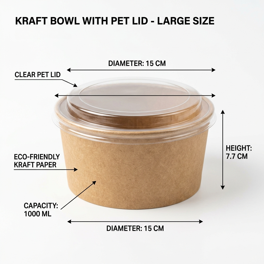 Kraft Bowl with PET Lid - Large Size - 1000ml